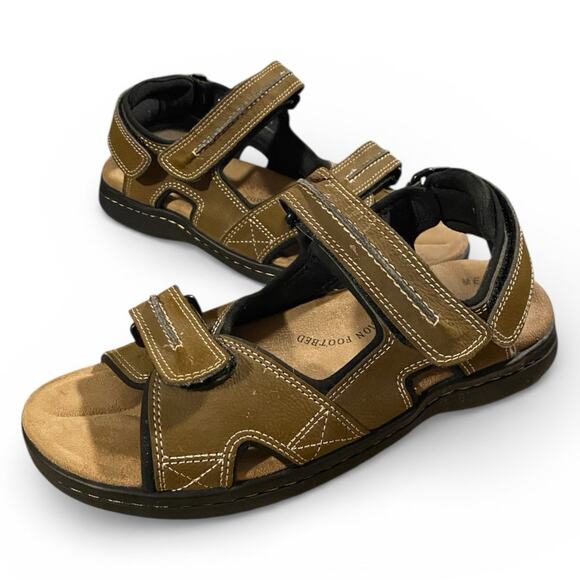 Dockers Other - Dockers Men's Sandals 9M Brown Faux Leather Easy Fasten Fusion Footbed